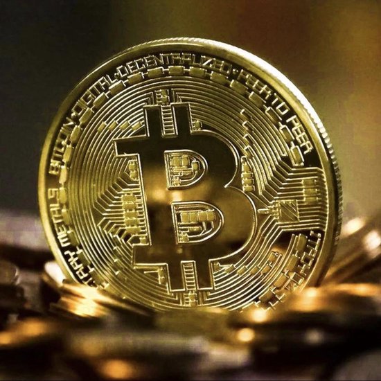 Metalen Bitcoin munt met hoesje